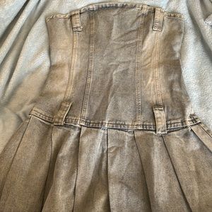 Strapless denim mini dress